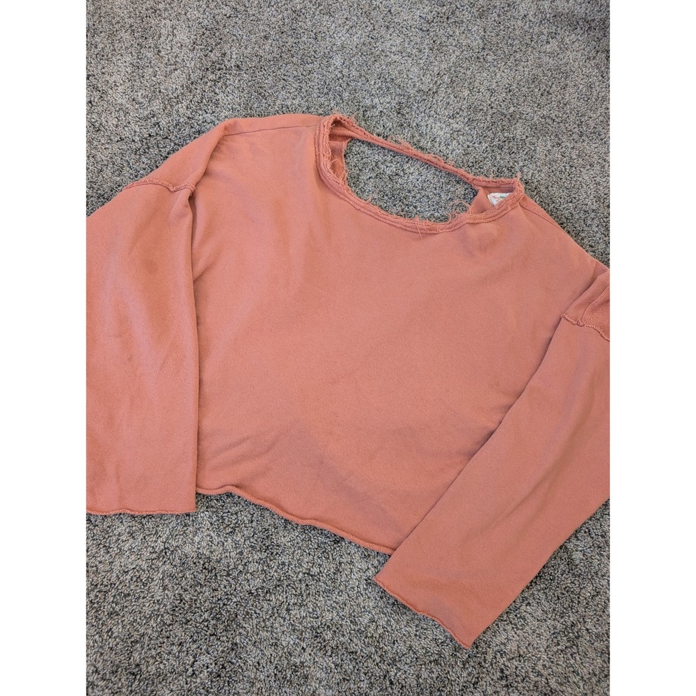 Aerie Twist Back Cropped Sweatshirt Terracotta Pink Raw Hem French Terry Medium